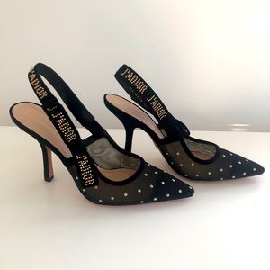 Dior | Shoes | Jadior Black Gold Dotted Mesh Slingback Pumps | Poshmark